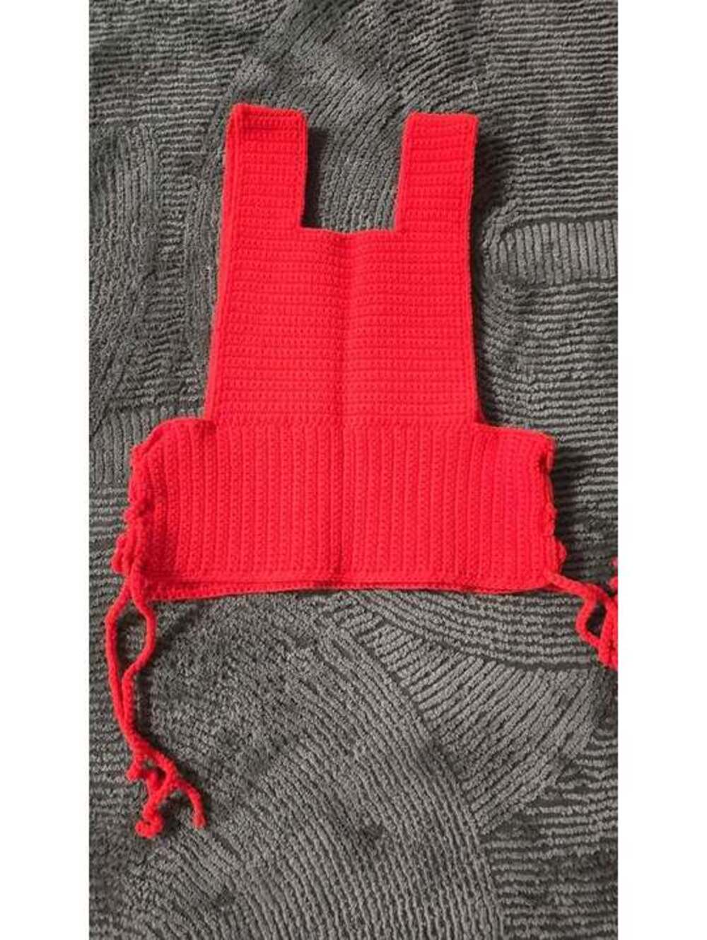 Handmade Crochet Red Vest Top with Side Ties – Size Approx. M, 18 in